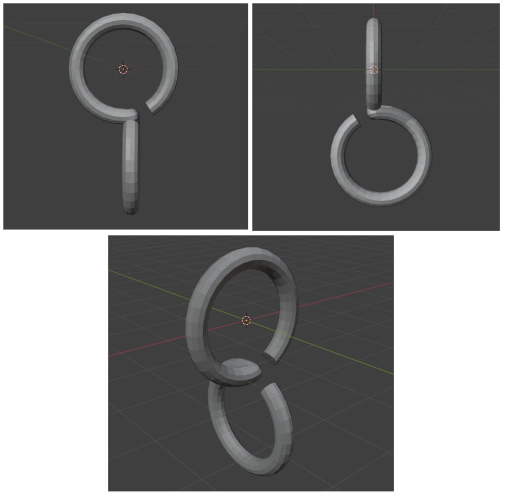 首が90度回転したS字フックのモデリング画像